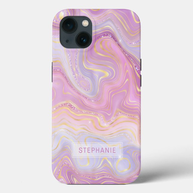 Mauve Lavender Gold Personalisiert Marbella Strata Case-Mate iPhone Hülle (Rückseite)