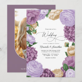 Mauve, Lavender Smoke & Champagne Floral Wedding Einladung