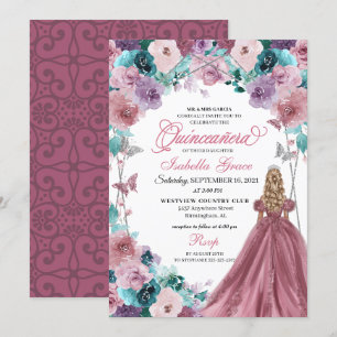 Mauve Lila Aquamarin Pink Sunset Quinceanera Einladung