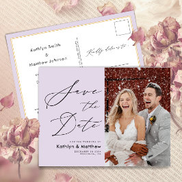 Mauve Lila, elegante SkriptWedding Save the Date Ankündigungspostkarte