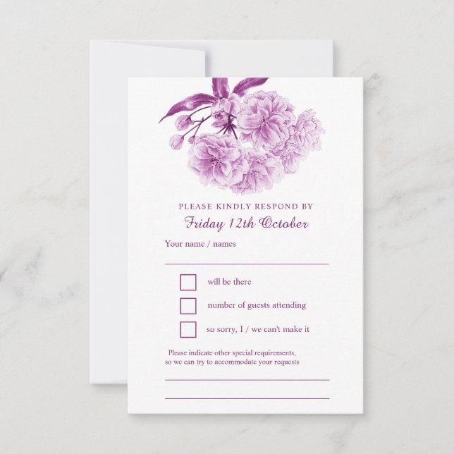 Mauve lila Frühlingsblumenwasserfarbe Hochzeit RSV RSVP Karte (Vorderseite)