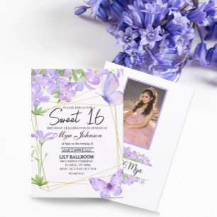 Mauve lila Lilienwasserfarbe Sweet 16 Einladung