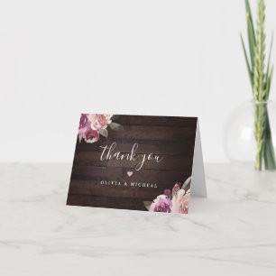Mauve lila & maulbeerblumengeschmückte Hochzeit au Dankeskarte