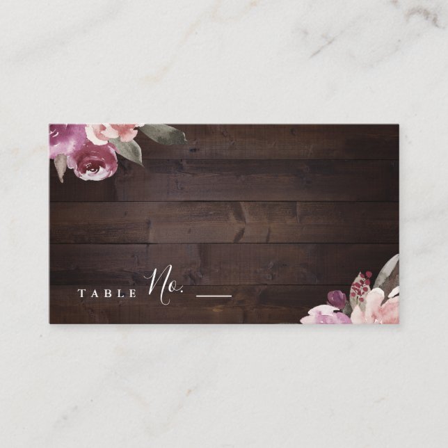 Mauve lila & maulbeerblumengeschmückte Hochzeit au Platzkarte (Vorderseite)