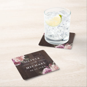 Mauve lila & maulbeerblumengeschmückte Hochzeit au Rechteckiger Pappuntersetzer