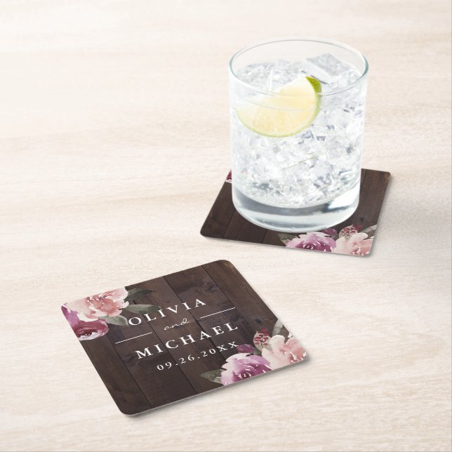 Mauve lila & maulbeerblumengeschmückte Hochzeit au Rechteckiger Pappuntersetzer (Vor Ort)