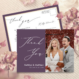 Mauve Lila Modern Foto Wedding Vielen Dank Postkarte