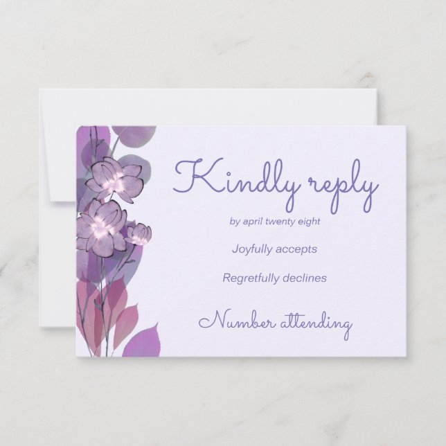 Mauve lila periwinkle floral RSVP karte (Vorderseite)