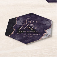 Mauve Lila Rose Gold Agate Marble Save the Date