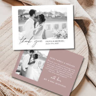 Mauve Lila Script Foto Wedding Dankeschön Karte