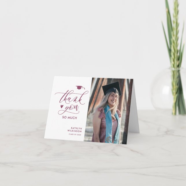Mauve Lila Script Minimalistisch Foto Abschluss Dankeskarte (Vorderseite)