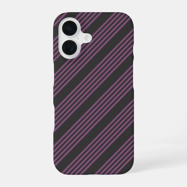 Mauve lila und Holzkohle 5 Streifen Muster iPhone 16 Hülle (Rückseite)