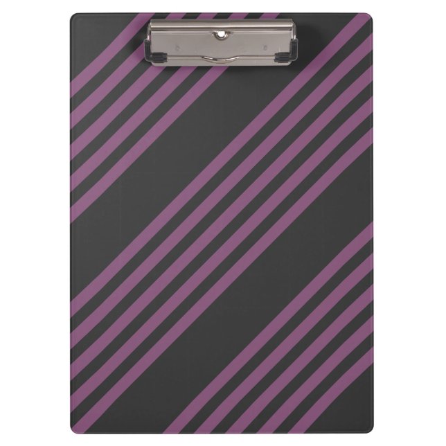 Mauve lila und Holzkohle 5 Streifen Muster Klemmbrett (Vorderseite)
