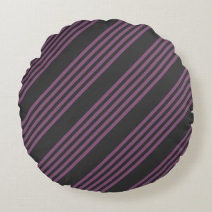 Mauve lila und Holzkohle 5 Streifen Muster Rundes Kissen
