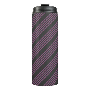 Mauve lila und Holzkohle 5 Streifen Muster Thermosbecher