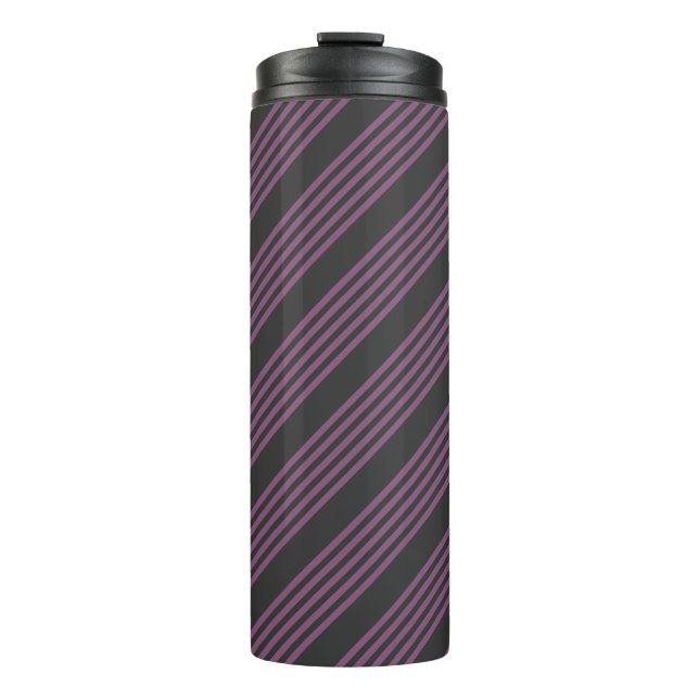 Mauve lila und Holzkohle 5 Streifen Muster Thermosbecher (Vorderseite)