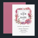 Mauve Lila Watercolor Hydrangeas Blumenrahmen Save The Date<br><div class="desc">Mit diesen eleganten, blumengeschmückten Save the Date Flachkarten verkünden Sie Ihr Hochzeitstag. Es zeigt Aquarellbilder von Hydrangeas und lila Blumenrahmen. Persönlich gestalten, indem Sie Ihre Namen, das Hochzeitstag, den Hochzeitsort und andere Details hinzufügen. Sie können die Rückseite der Einladung durch Hinzufügen eines Fotos oder eines anderen Bildes anpassen. Diese blumengeschmückte...</div>