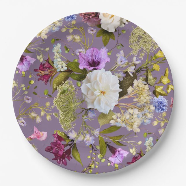Mauve Lila Wedding Real Floral Pappteller (Vorderseite)