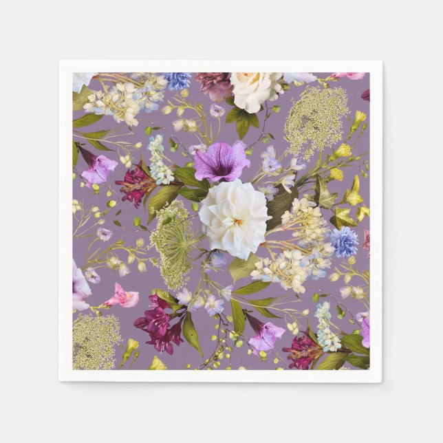 Mauve Lila Wedding Real Floral Serviette (Vorderseite)