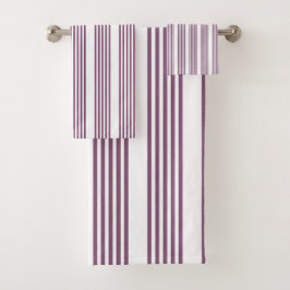 Mauve lila-weiß-Streifen Muster Badhandtuch Set