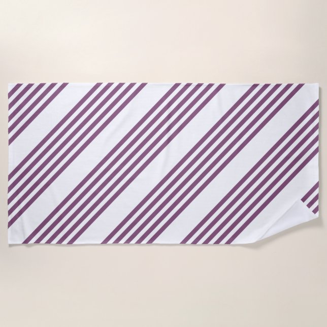 Mauve lila-weiß-Streifen Muster Strandtuch (Vorderseite)