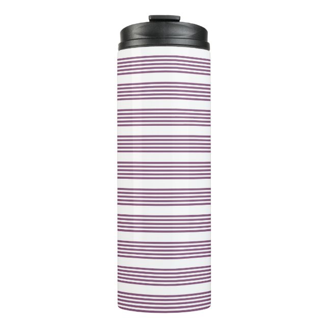 Mauve lila-weiß-Streifen Muster Thermosbecher (Vorderseite)