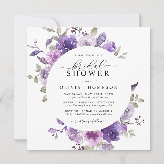 Mauve Lilac Dusty Lila Floral Brautparty Einladung (Vorderseite)