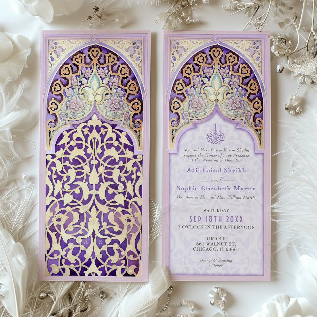 Mauve Lilac Imitats Gold Islamic Wedding Einladung (Von Creator hochgeladen)