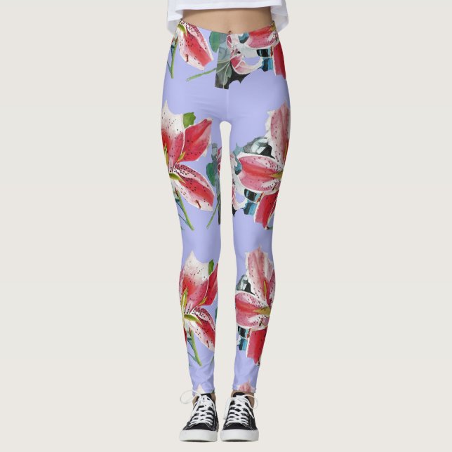 Mauve Lilac Lily art floral aquarelle Leggings (Devant)
