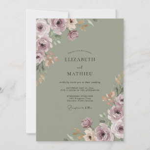 Mauve Malerische Blumige Hochzeit Einladung
