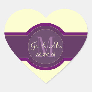 Mauve Mariage Favor Stickers Coeur en forme de coe