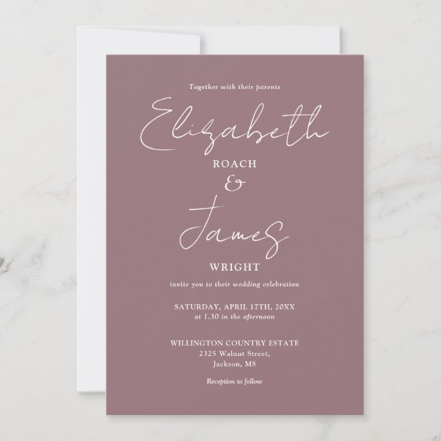 Mauve Minimalistisch Elegant QR Code Wedding Einladung (Vorderseite)