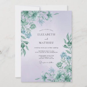 Mauve-Mint-Blatt-Hochzeit Einladung