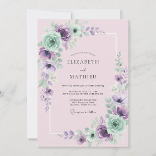 Mauve-Mint-Pfingstrosen-Hochzeit Einladung