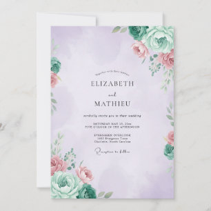 Mauve-Mint-Ranunkel-Eukalyptus-Hochzeit Einladung