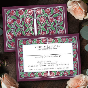 Mauve mittelalterliches silbernes Blumen-Schwert K RSVP Karte