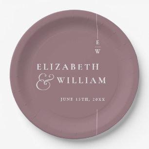 Mauve Modern Elegante Minimalistische Monogram Wed Pappteller