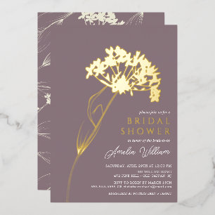 Mauve Modern Floral Brautparty Foil Einladung