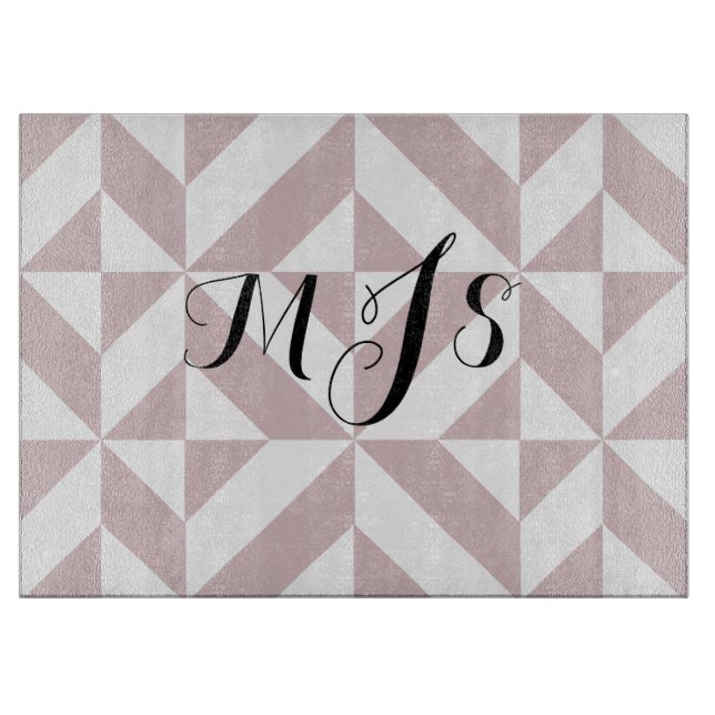 Mauve Monogram Geometric Deko Cube Pattern Schneidebrett (Vorderseite)