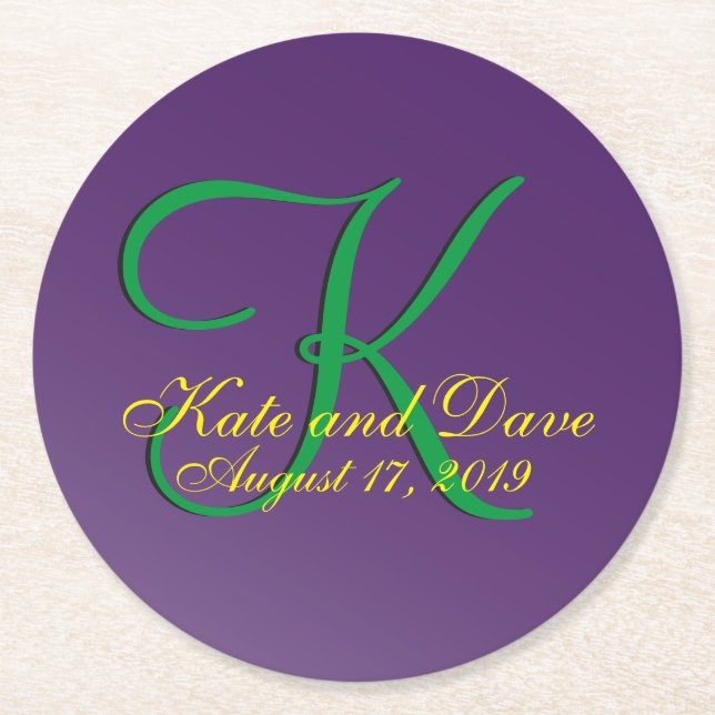 Mauve Monogram Lila Fab Round Paper Untersetzer (Vorderseite)