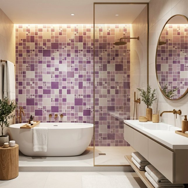 Mauve Mosaic Muster Küche Badezimmer Küche Fliese (Bathroom tile featuring a geometric mosaic style design in mauve, purple and lilac)