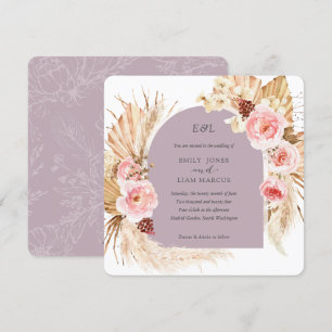 Mauve Pampas Grass Boho Floral Square Wedding Einladung