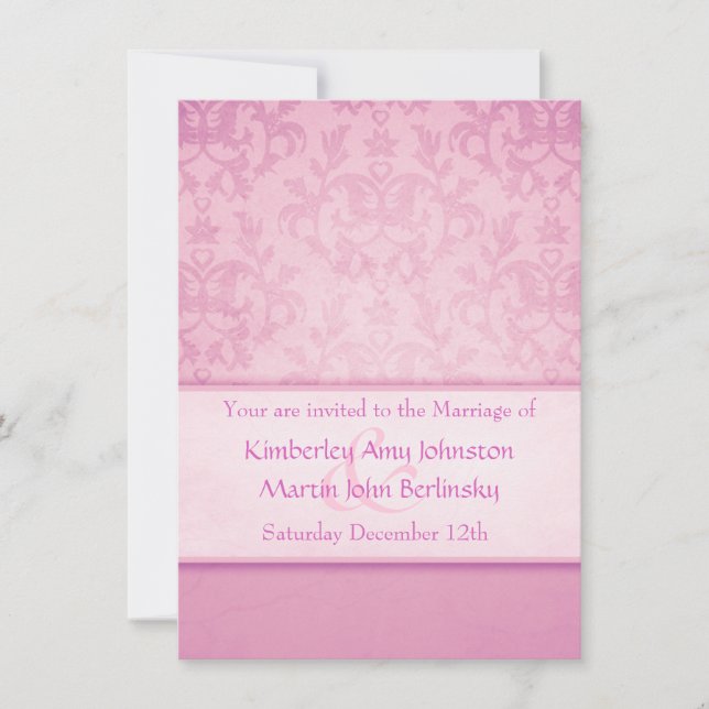 Mauve Pastel Damask feierliche Hochzeitseinladung Einladung (Vorderseite)