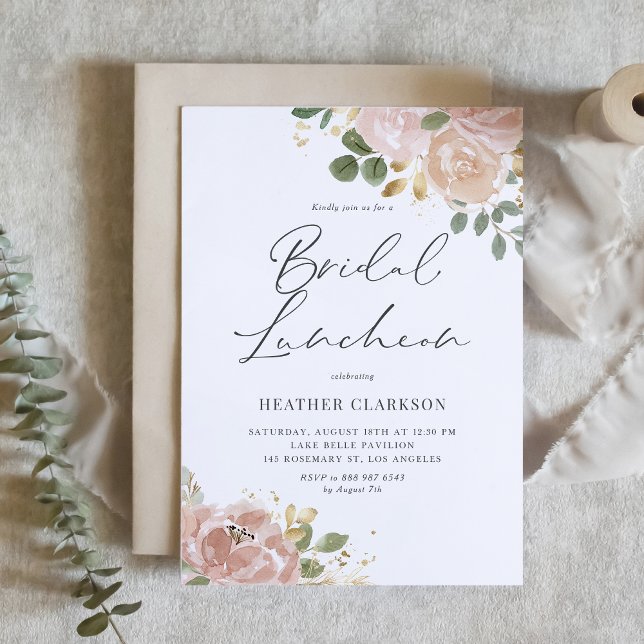Mauve Peach Blume Bridal Luncheon Einladung (Boho Watercolor Mauve Peach Flowers Bridal Luncheon Invitation)