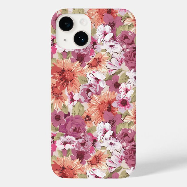 Mauve Peach Lila floral Foliage Case-Mate iPhone 14 Hülle (Rückseite)