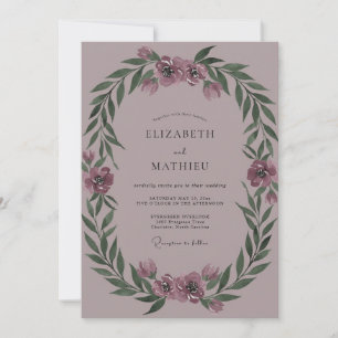 Mauve Pfingstrosen-Kranz-Hochzeit Einladung