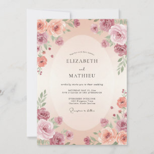 Mauve Pfirsich Blumen Umarmung Hochzeit Einladung