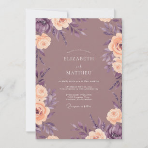 Mauve-Pfirsich-Weiche Botanische Hochzeit Einladung