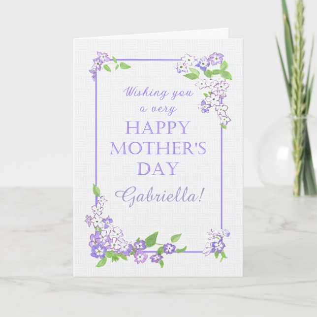 Mauve Phlox Blume Card individuelle Name Mother Da Karte (Vorderseite)