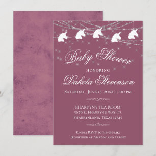 Mauve PInk Baby Shower Unicorn String Lights Einladung